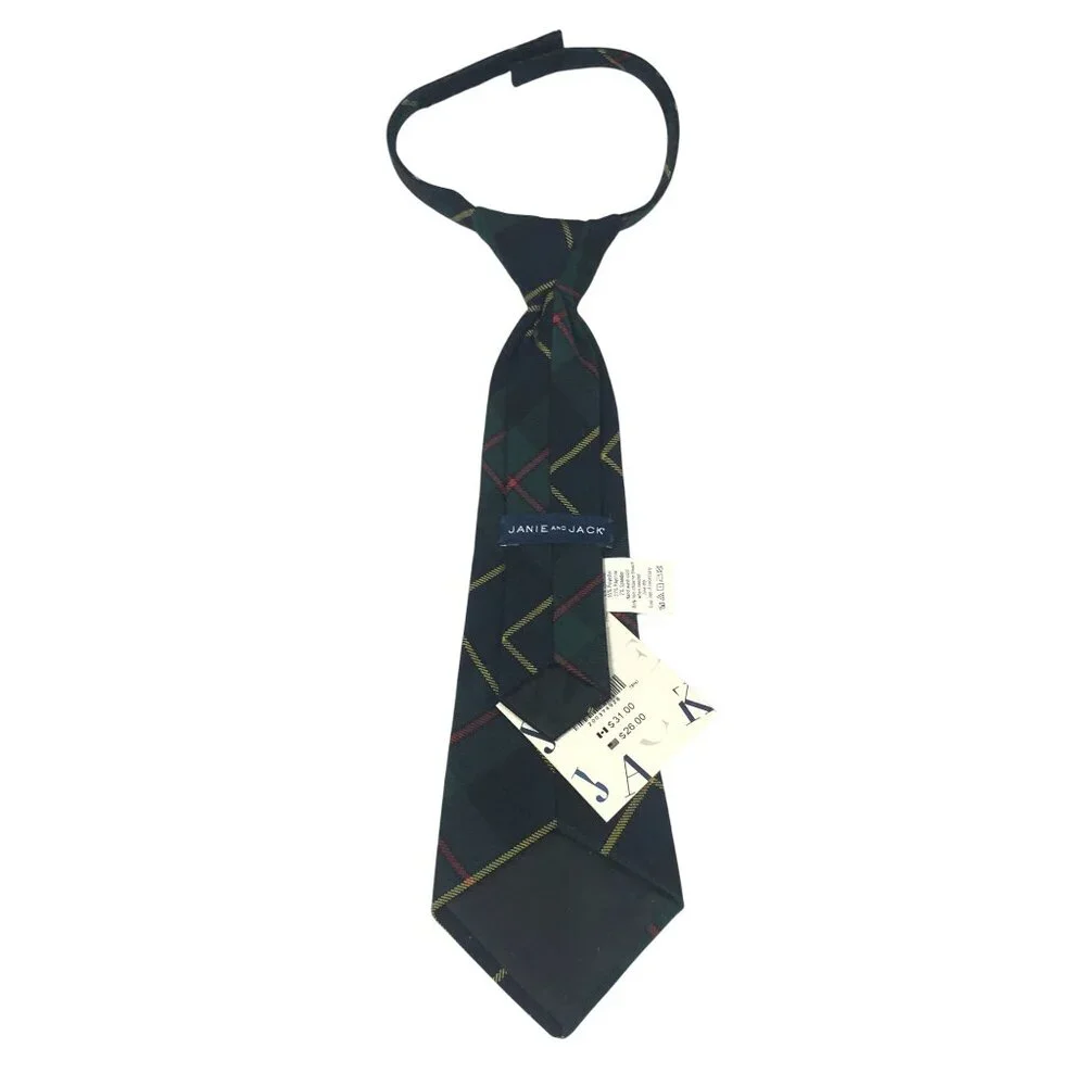 Janie and Jack Boys Necktie Hook & Loop Plaid Green 0-24M